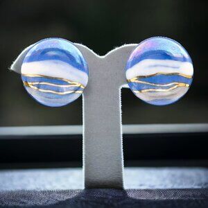 Ceramic Blue Circle Post Earrings